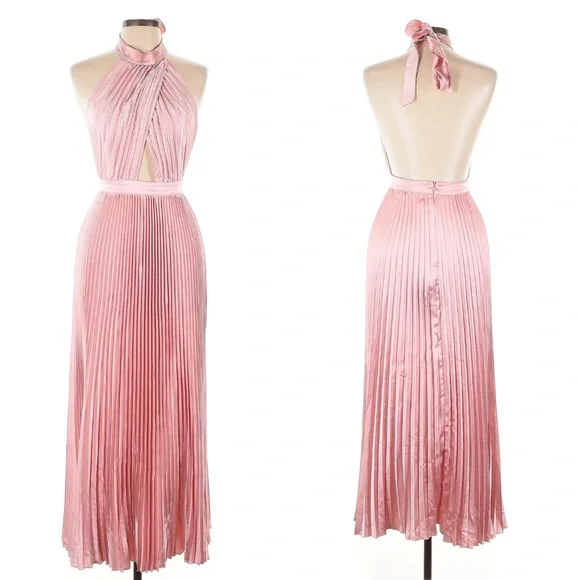 L’IDEE Renaissance split midi dress in light pink size 8 (US size 4)